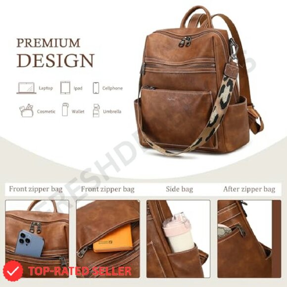 Faux Leather Backpack Purse Convertible Work Travel Handbag Chic Minimal - Picture 6 of 7